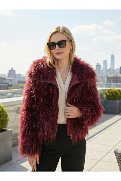 Ekospot Suni Kürk Ceket Tüylü Astarlı Kırmızı Gri Beyaz