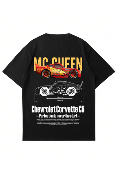 Mad&Calf Unisex Corvette C6 Printed Crew Neck Oversized Tshirt