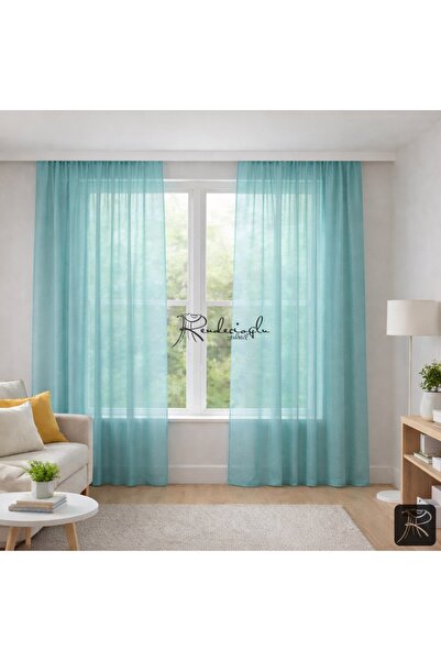rendecioğlutekstil Tül Perde Turkuaz Büzgü Ekstarforlu Düz Dikim Tül Perde