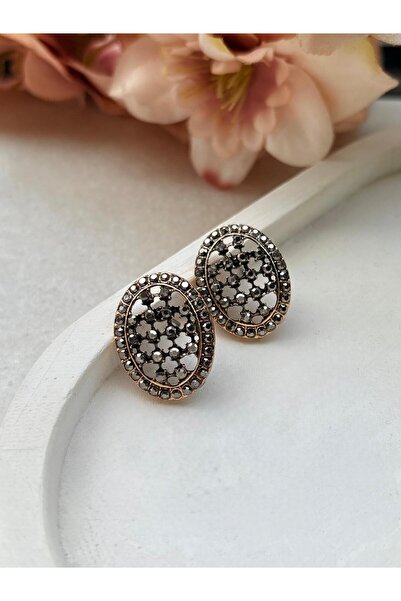 Ceso Accesories أقراط نسائية بيضاوية الشكل من حجر الأنثراسايت البرونزي العتيق