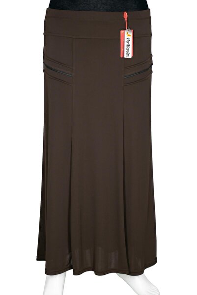 Hermevsim Hesna Women's Hazan Crepe Side Piped Lined Elastic Brown Skirt