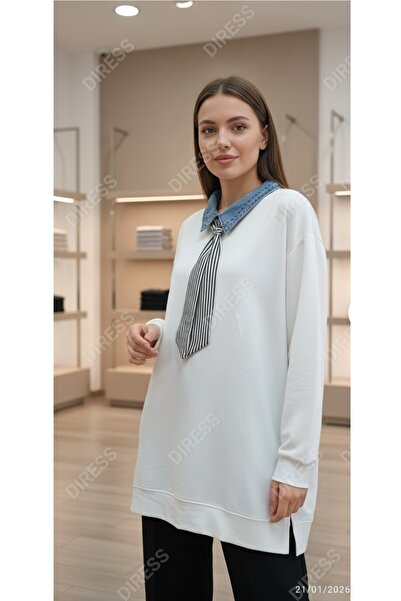 PEKA 🔹 Kadın Yakalı Fular Detaylı Salaş Kesim Günlük Tunik