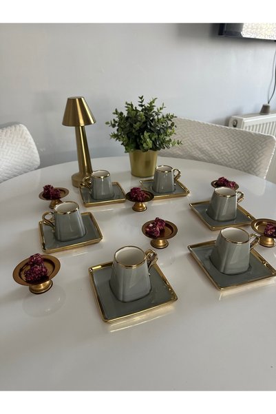 AHLE HOME PORSELEN GRİ Lüks Kahve Fincanı