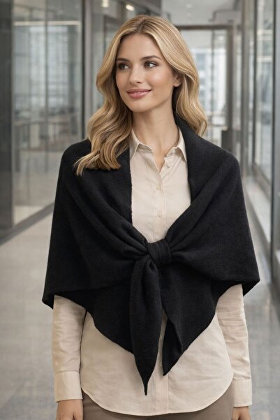 BALIENTE Black Knitwear Triangle Cross-Shoulder Women's Shawl 120X180 cm