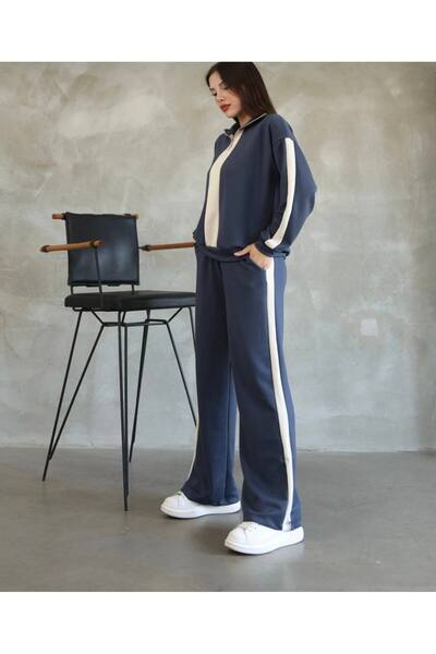 İLGEN FASHİON Paneled Striped Detail Zippered Modal Fabric Tracksuit Two-Piec...