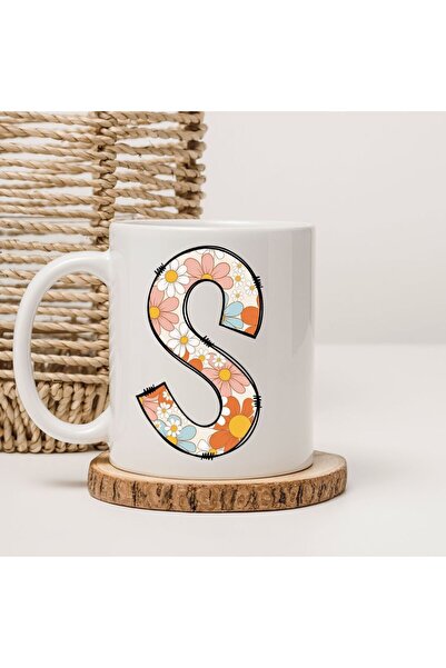 kubdekor كوب مطبوع عليه زهور حرف S