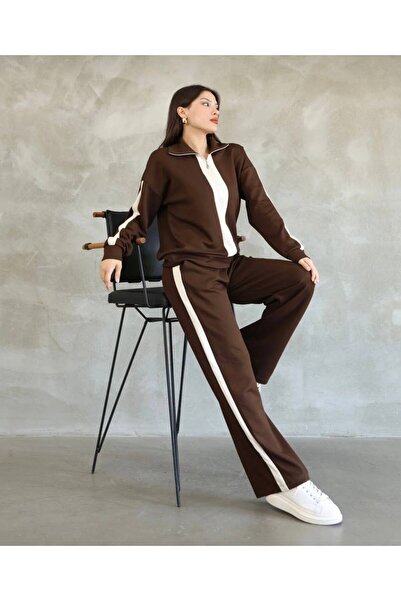İLGEN FASHİON Paneled Striped Detail Zippered Modal Fabric Tracksuit Two-Piec...