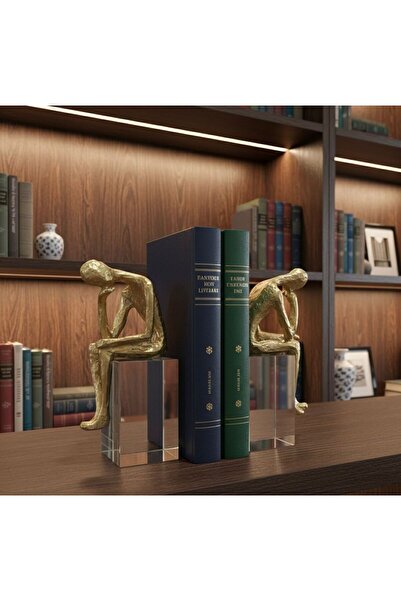 Mirsa Global Βιβλιοθήκη 2 τεμαχίων Thinking Human Figurine Βιβλιοθήκη με κρυσ...