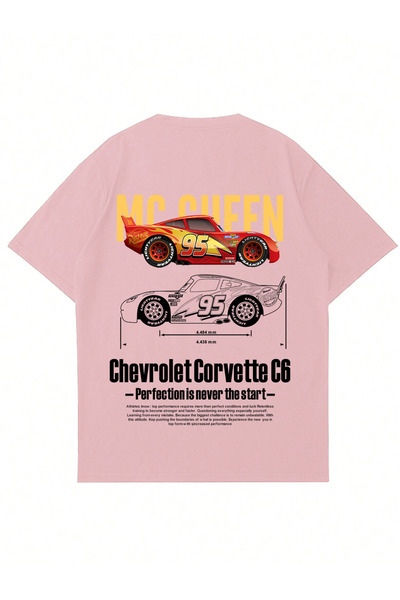 Mad&Calf Unisex Corvette C6 Printed Crew Neck Oversized Tshirt