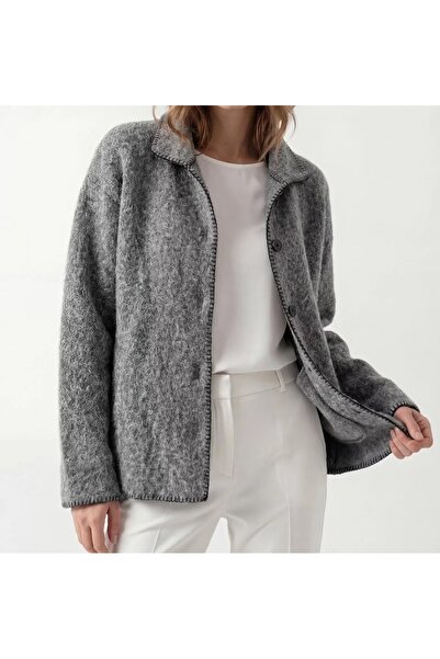 DIGERUI Antrasit Çoban Dikiş Keçe Kadın Mont