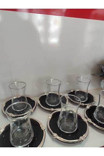 FTH DİZAYN Tea Set for 6 Persons Silver Line Heybeli