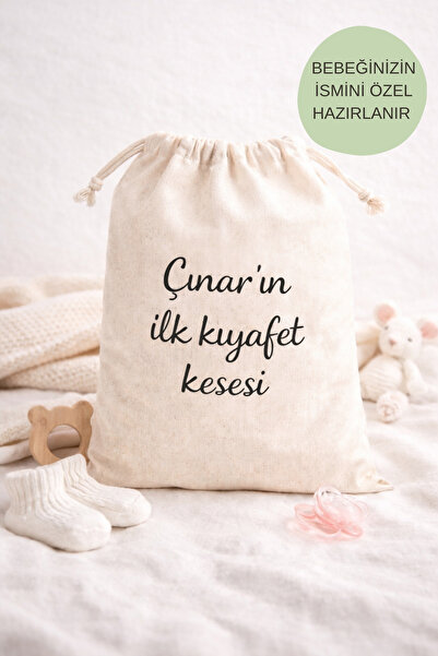 Kişiye Özel İsimli Bebek İlk Kıyafet Kesesi – %100 Pamuk Doğal Kumaş (25/35CM)