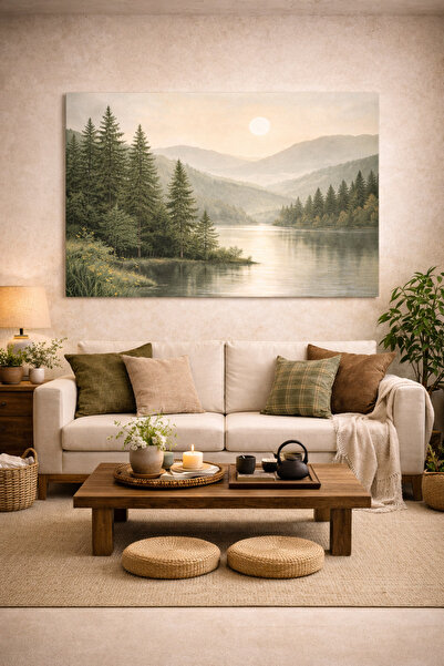 Artease Modern Dekoratif Nehir ve Çam Ağaçları Kanvas Tablo