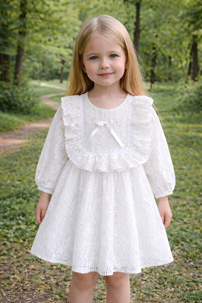 Bilge Trend Girls' Robodan Ruffled Lined Lace Dress