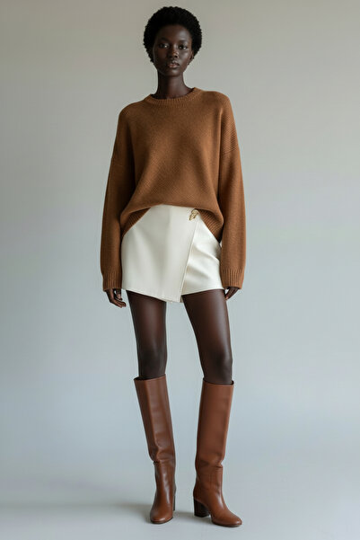 Nostos Algos Ekru Mini Aksesuar Detaylı Şort Etek