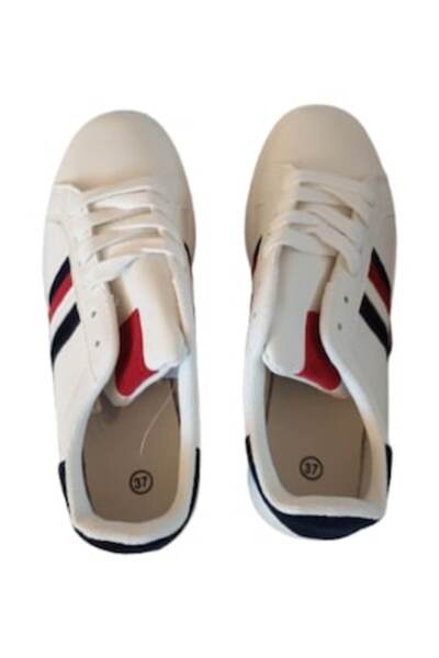 OEM Teniși sport pentru femei, albi cu dungi roșii și albastre