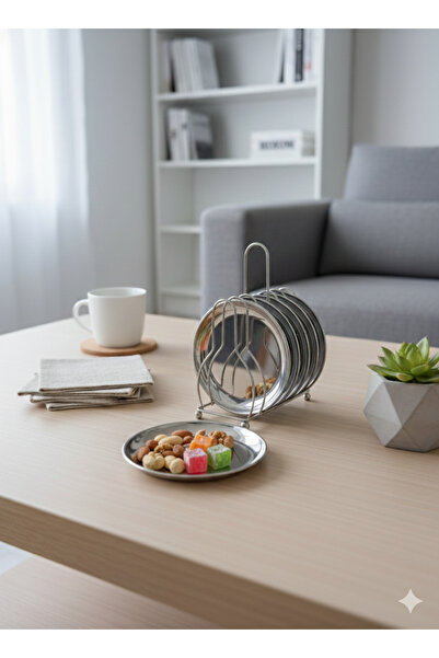 ABAREEK 17cm round stainless steel serving plates with a stand. The set typic...