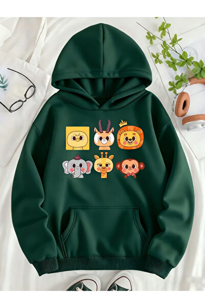 Flow touch Animals Printed women's/men's unisex Oversized Hooded grey sweatshirt