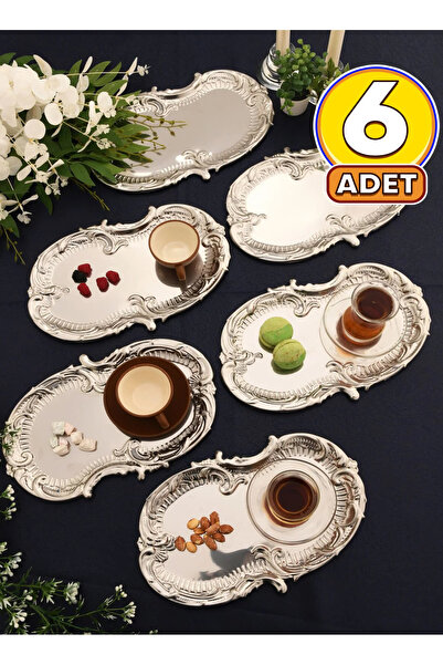 Fico Home 6’lı Takım Paslanmaz Çelik İşlemeli Kahve Ve Çok Amaçlı Sunum Tepsi...