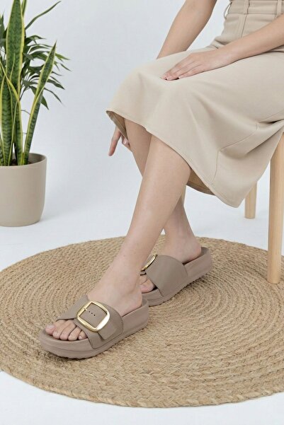 Nubbock Women's Mink Buckle Detailed Comfortable Daily Slippers Nk2052