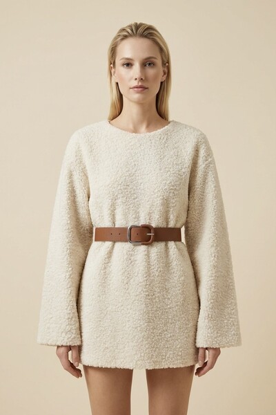 NEFESSE Kemerli Kalın Buklet Kazak