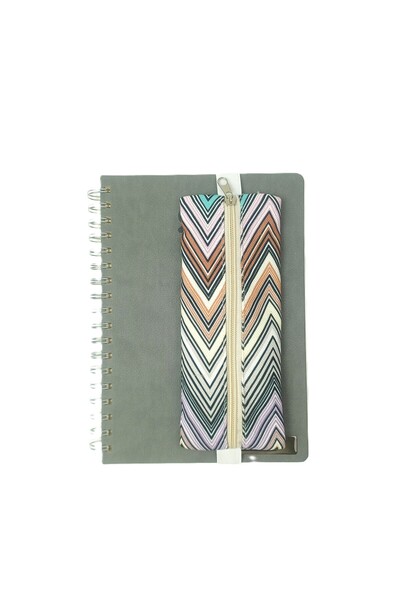 SYAZE Zigzag Patterned Digital Print Elastic Notebook with Zippered Pen Holder