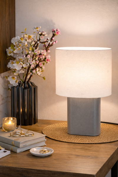 Vescarri Square Base Modern Table Lamp – Fabric Textured Lampshade Design