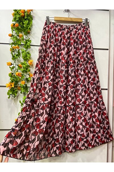 edu collection Patterned Layered Chiffon Skirt with Lining
