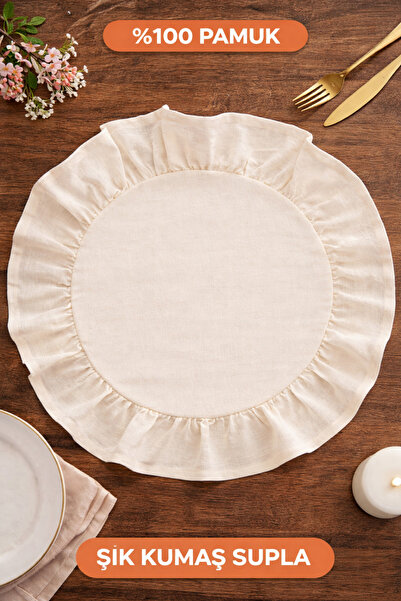 MUEV %100 Pamuk Amerikan Servis Naturel Dokuma Kumaş Fırfırlı Supla Rufle Vin...