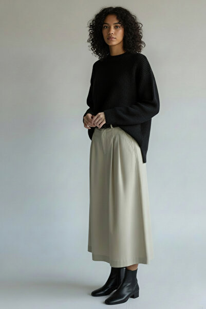 Nostos Algos Krem Kemerli Maxi Geniş Etek