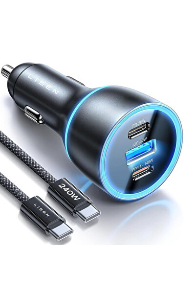 LISEN Încărcător auto GaN cu porturi USB, tip C Lisen, 170W, negru, 1m