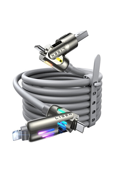 LISEN Fast Charge Type-C, Lightning Cable Lisen, RGB, 240W, 2m, gray