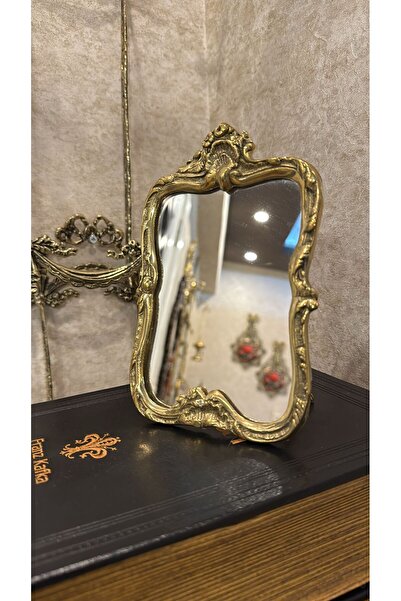 Jurjum Pirinç Makyaj aynası Antika Görünüm Vintage Varaklı Ayna Gold