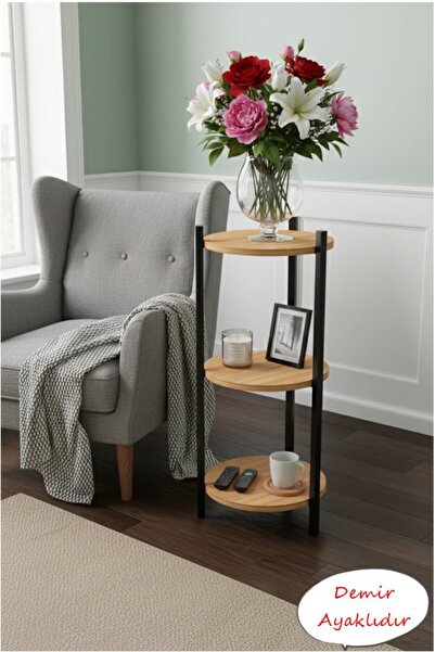 Retodesign 3 RAFLI ÇAM YUVARLAK ÇİÇELİK RAF, ÇOK AMAÇLI RAF 2306