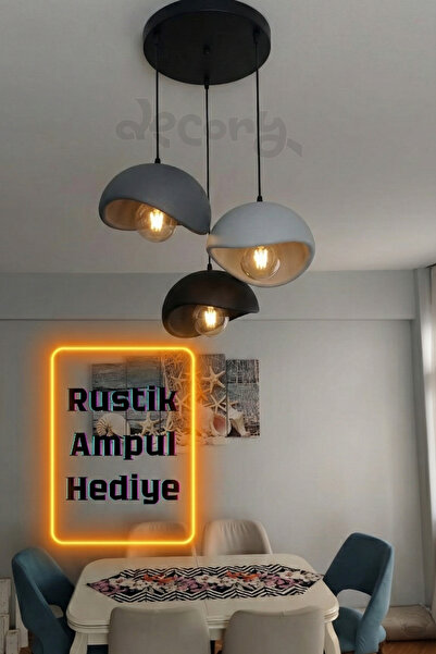 decory Beton Görünümlü 3'lü Sarkıt Avize, İskandinav Tarzı Bohem Sarkıt Avize...