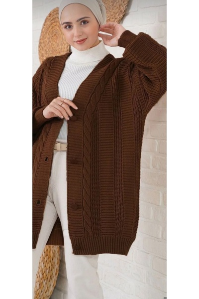 Esperar Hair Braided Balloon Sleeve Bitter Brown Long Knitwear Cardigan (80 cm)
