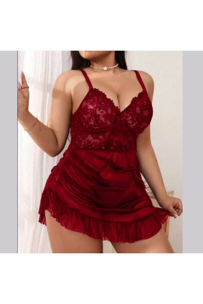 iygnus Büyük Beden Dantel ve Kalp Detaylı Göğüs Dekolteli Jartiyer Takım