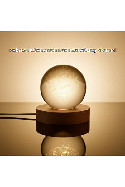PAZAR DÜNYASI Kristal Gezegen Küre Ahşap Tabanlı USB Işıklı Gece Lambası - Li...