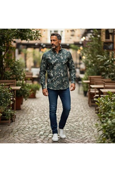 GÖMLEK GALERİSİ Slim Fit Patterned Digital Print Long Sleeve Men's Shirt