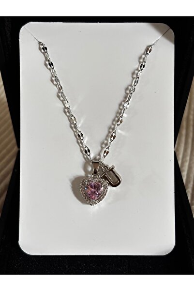 bijoux uniques Steel Pink Heart Letter Women's Necklace