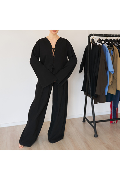 Nuvola slow fashion Wide-Length Cotton Pants with Hidden Zipper