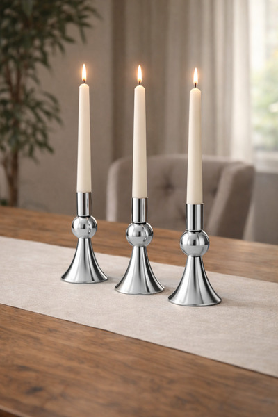 EvLight 3’Lü Mini Krom Şamdan Mumluk