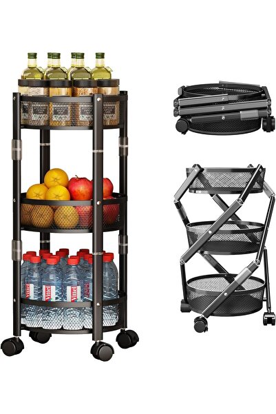 BLOOMING TIME 3-Tier Metal Kitchen Rotating Trolley Storage Rolling Cart Kitc...
