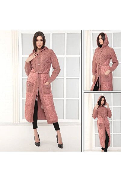 Cannes Sabisha Women's Hair Braid Patterned Powder Crew Neck Coat