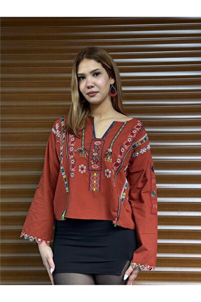 Miss Boheme Tile Color Kervan Yolu Kilim Motif Boho Blouse