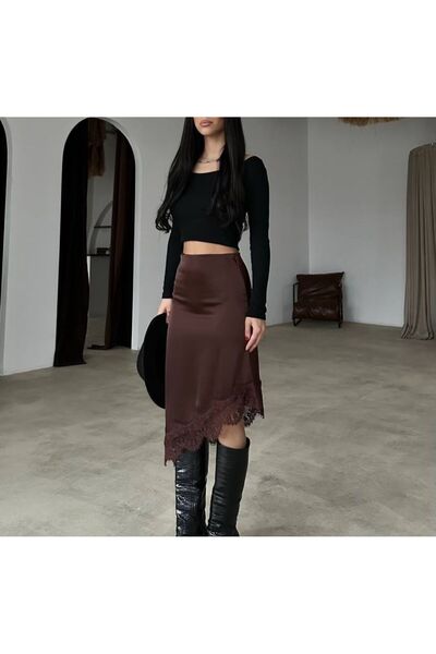 khar Asymmetrical Detail Lace Hem Skirt