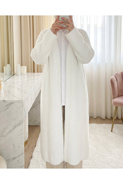 Modamorfo Bearded Long Soft Cardigan -White