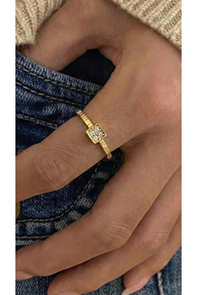 Wind Silver Kare Tasarım Taşlı Ayarlı Yüzük 925 Ayar