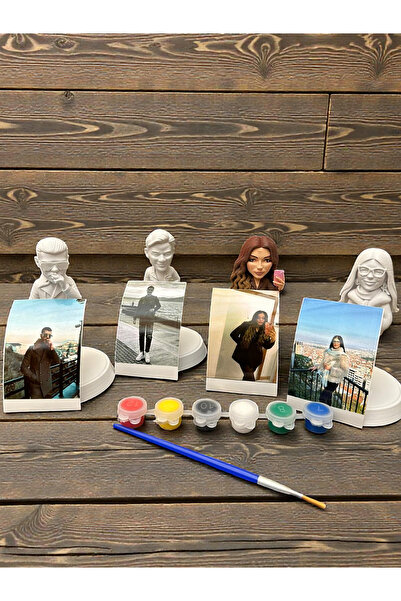 Lades Fotoğraftan Kişiye Özel 3D Figür Büst – El Boyaması, 6 Renk & Fırça Dahil