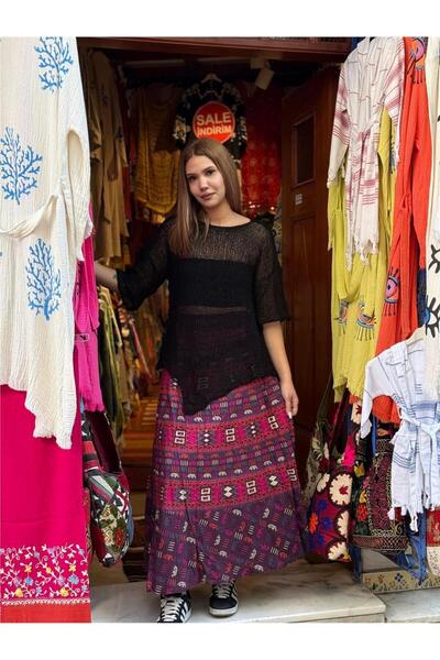 Miss Boheme Black Color Asymmetrical Mercerized Blouse with Piece Detail